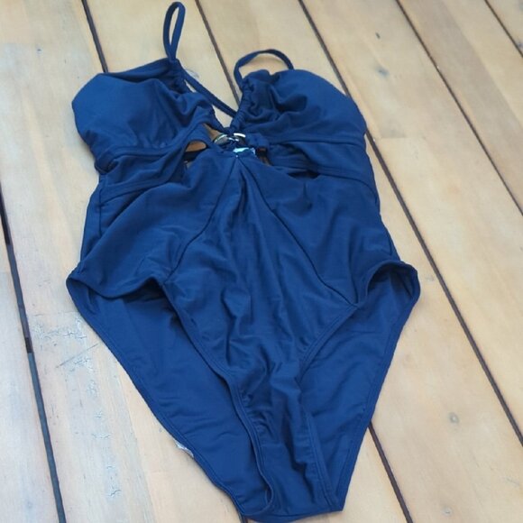 CUPSHE Women's One Piece Swimsuit Plunge Neck Cutout High Cut O Ring - L NWT - Picture 3 of 6